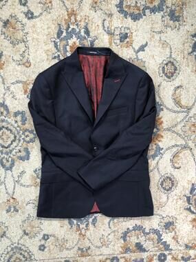 Jos. A. Bank Suit Jacket Mens 40 Blue Solid Two Button Blazer Custom Made Lined
